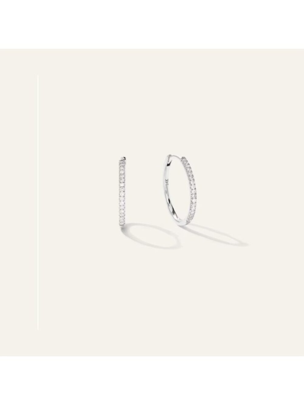 Mejuri Pavé Diamond Small Hoops 14k White Gold 15mm Natural Diamonds + Pouch